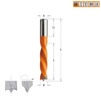 Сверло HW для присадочного станка 7x40x67 Z=2+2 S=8x20 LH
