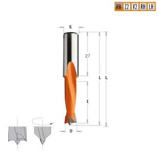 Сверло HW для присадочного станка 4x27x57,5 Z=2+2 S=10x27 LH