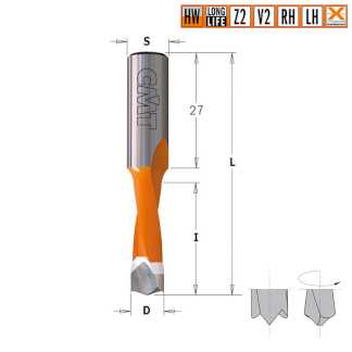 Сверло HW для присадочного станка 10x27x57,5 Z=2+2 S=10x27 LH