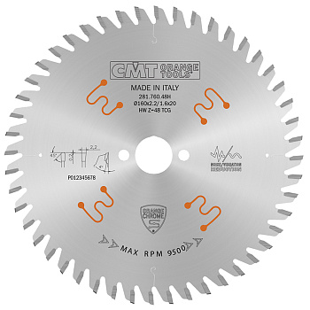Диск пильный 160x20x2,2/1,6 TCG 4° Z=48 CMT 281.760.48H по ЛДСП серии CHROME/ХРОМ с увеличенным ресурсом